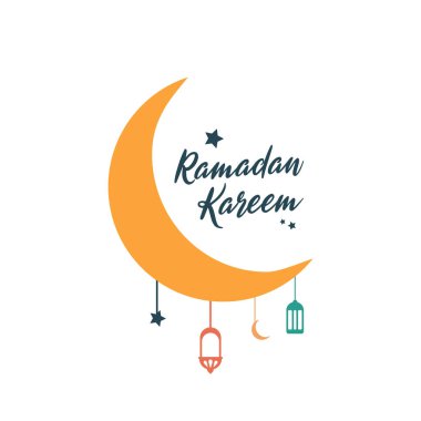 Ramazan Kareem ve Ramazan Mübarek Tasarımı. Etiket, Etiket, Etiket, Poster, Flyer, Sancak için Düz Tasarım Vektör Şablonu. İslam Camisi, Ay ve Yıldız Süslemesi