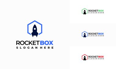 Roket Kutusu logosu konsept vektörü, Hızlı Nakliye logo simgesi şablonu dizayn etti