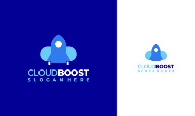 Roket Bulut Logosu konsept vektörü, Bulut Arttırma logo şablonu dizayn etti
