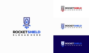 Modern Roket Kalkanı logosu konsept vektörü, roket logosu şablonu dizayn etti