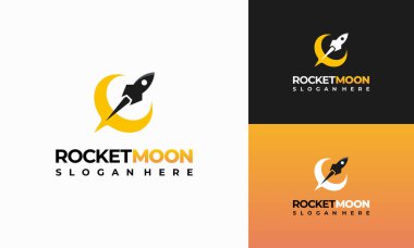 Roket Ay logosu konsept vektörü, uzay gemisi logosu şablonu dizayn ediyor