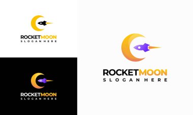 Roket Ay logosu konsept vektörü, uzay gemisi logosu şablonu dizayn ediyor