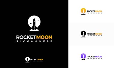 Roket Ay logosu konsept vektörü, uzay gemisi logosu şablonu dizayn ediyor