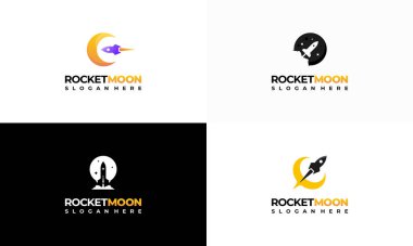 Rocket Moon logosu konsept vektörü, uzay gemisi logo şablonu dizayn ediyor