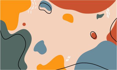 Soyut arka planlar. Elle çizilmiş çeşitli şekiller, yapraklar, noktalar, damlalar. Web ve mobil uygulama için sosyal medya afişi şablonu, çizgi sanatı arka plan tasarımı