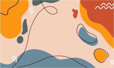 Soyut arka planlar. Elle çizilmiş çeşitli şekiller, yapraklar, noktalar, damlalar. Web ve mobil uygulama için sosyal medya afişi şablonu, çizgi sanatı arka plan tasarımı