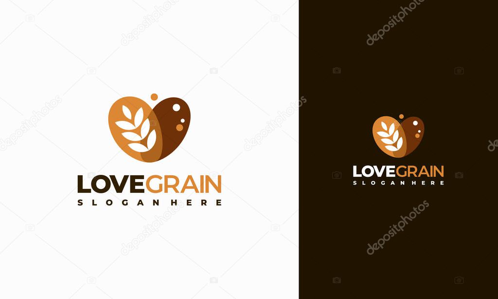 Love Wheat Logo designs concept vector, Grain Wheat and Love symbol template