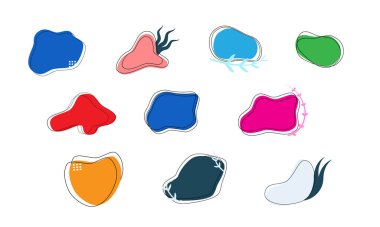 Soyut modern grafik elementler kümesi. Dinamik renkli formlar ve çizgi. Akan sıvı şekilli kademeli soyut afişler. Bir logo, el ilanı veya sunum dizaynı için şablon