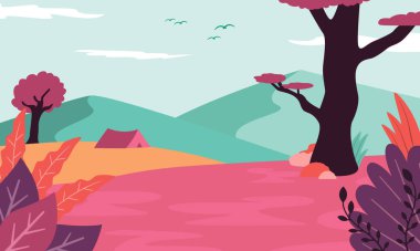 Fall Autumn Mountain Nature View Panoramic Landscape, Nature View in Autumn style background illustration