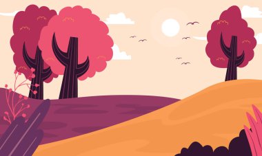 Fall Autumn Mountain Nature View Panoramic Landscape, Nature View in Autumn style background illustration