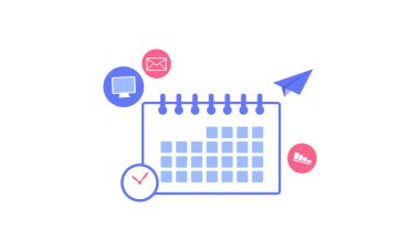 Business management illustration set. planning work tasks, managing inbox emails, making schedule using calendar. Time, schedule and email management concept. Vector illustration