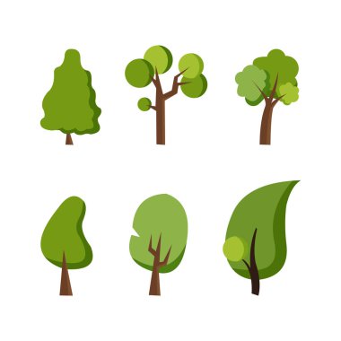 Set of flat stylized trees. Natural vector illustration. Side view tree vector illustration