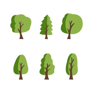 Set of flat stylized trees. Natural vector illustration. Side view tree vector illustration