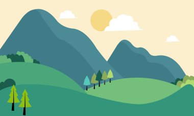 Yeşil doğa ormanı manzara afişi arka plan İllüstrasyon, İlkbahar İllüstrasyonu