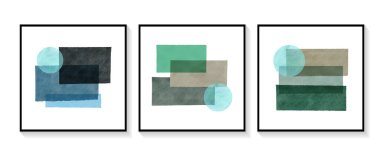 Set of Abstract Hand Painted Illustrations for Wall Decoration, Postcard, Social Media Banner, Brochure Cover Design Background. Square Modern Abstract Painting Artwork