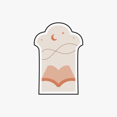 Ramazan Bayramı 'nda Boho kemeriyle birlikte mübarek resim göndermişler. Modern İslami düzen. Arap cami kuleleri ve ayı olan bir kart. Dini bayram. Gece manzarası