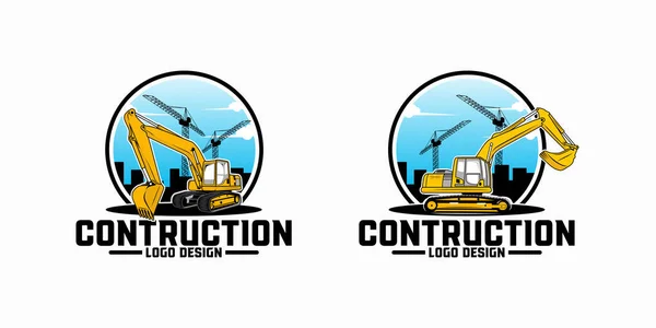 excavator Logo with crane and building designs template, heavy equipment construction - earth mover logo vector