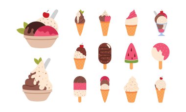 Set of cute cartoon ice creams . Collection of ice cream and dessert