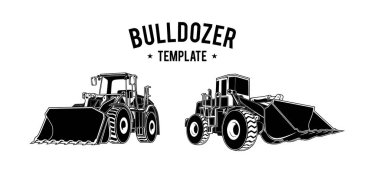 Siyah ve beyaz renk vektör illüstrasyonlu buldozer logo şablonu