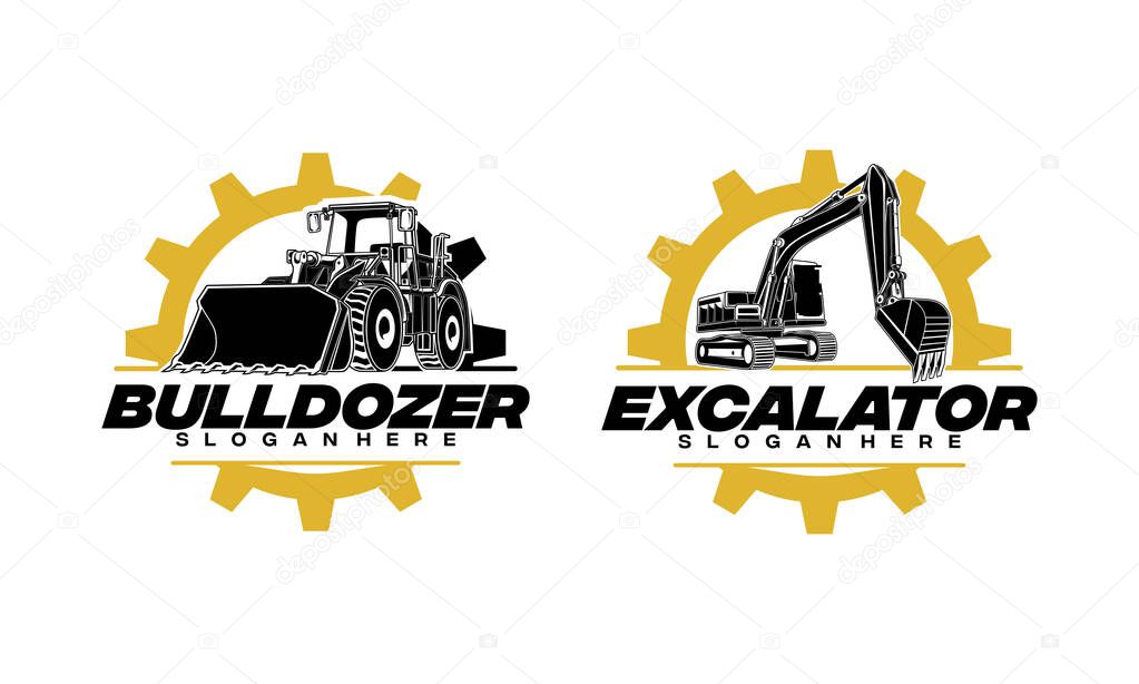 Excavator and Bulldozer logo designs concept vector illustration, icon for housing development, building repair, construction and procurement of heavy equipment