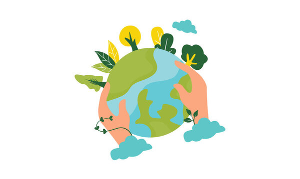 День Земли. Экологичная концепция. Векторная иллюстрация. Концепция Дня Земли. Всемирный день окружающей среды фон. Спаси Землю. Плакат с Днем Земли или Баннер