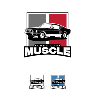 Amerikan arabası vektör logosu beyaz arka plan üzerinde izole. 60'ların klasik otomobil illüstrasyon