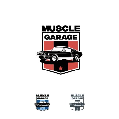 Amerikan arabası vektör logosu beyaz arka plan üzerinde izole. 60'ların klasik otomobil illüstrasyon