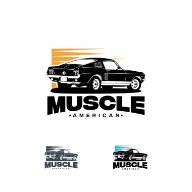 Amerikan arabası vektör logosu beyaz arka plan üzerinde izole. 60'ların klasik otomobil illüstrasyon