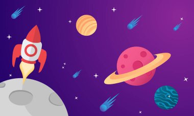 soyut şekil ve gezegenler ile yatay uzay arka plan. Web tasarımı. uzay keşfetmek. vektör illüstrasyon