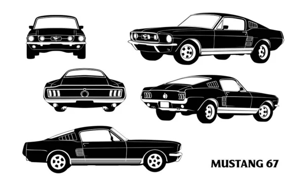 Набор Различных Силуэтов Автомобиля Векторные Иллюстрации Классический Автомобиль — стоковый вектор