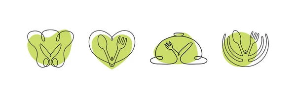 Restoran Kepçesi Çatal Logosu Vejetaryen Mutfağı Organik Gıda Ikonu Çizimi — Stok Vektör