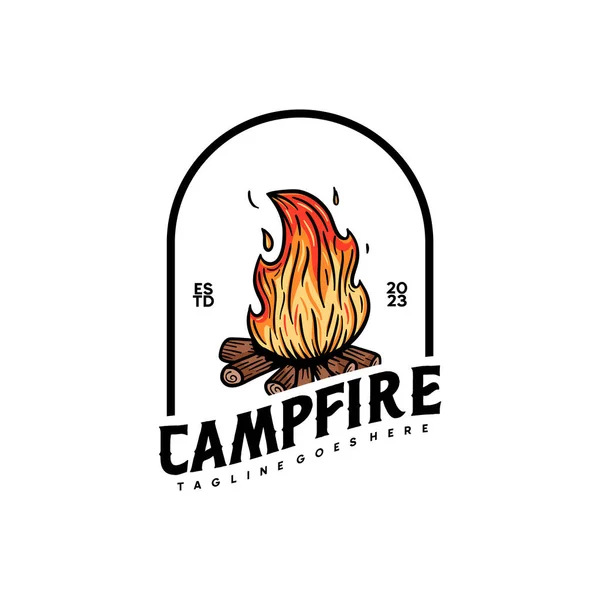 stock vector Campfire Logo designs with hand drawn style, sport camping, campfire, emblem camping, hobby. Vintage camping sign with a fire