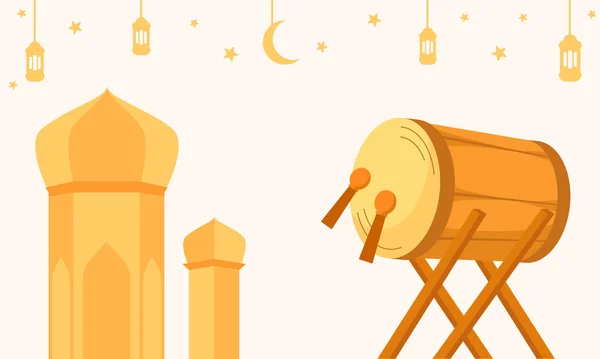 Eid Mubarak Blahopřání Plochým Tradičním Bedug Buben Vhodné Pro Sociální — Stockový vektor