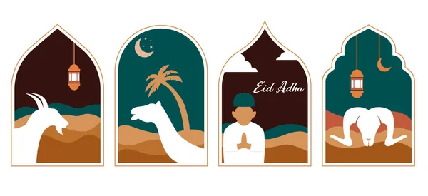 Eid Adha Wenskaart Met Platte Wenskaart Met Offerschaap Eid Mubarak — Stockvector