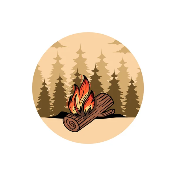 Дизайн Логотипу Campfire Ручним Мальованим Стилем Спортивним Кемпінгом Багаттям Емблемою — стоковий вектор