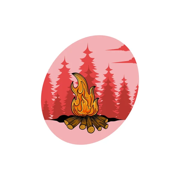 Conception Logo Feu Camp Avec Style Dessiné Main Camping Sportif — Image vectorielle