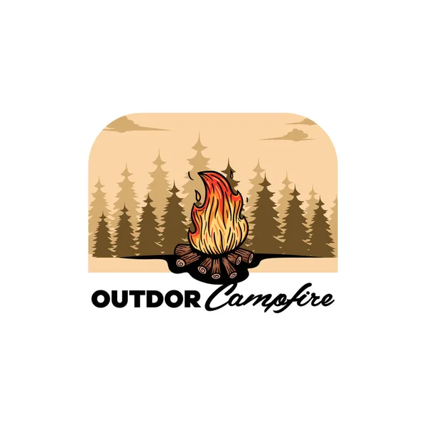 Conception Logo Feu Camp Avec Style Dessiné Main Camping Sportif — Image vectorielle