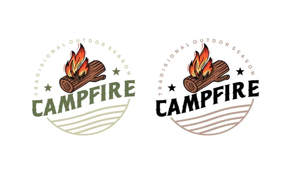 Campfire Logo Designs Hand Drawn Style Sport Camping Campfire Emblem — Stock Vector