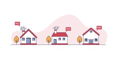 Evlerle, kentsel ve banliyö evleri setleriyle bir dizi gayrimenkul işi kavramı.