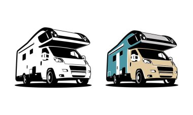Karavan minibüsü klasik logo taşıyıcı illüstrasyonu, karavan ve karavan kiralama işi için mükemmel