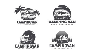 Karavan karavanı klasik logo vektör çizimi seti, karavan ve karavan kiralama ile ilgili iş için mükemmel