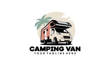 Karavan van klasik logo vektör çizimi, Palm Tree karavanı için mükemmel, yaz teması