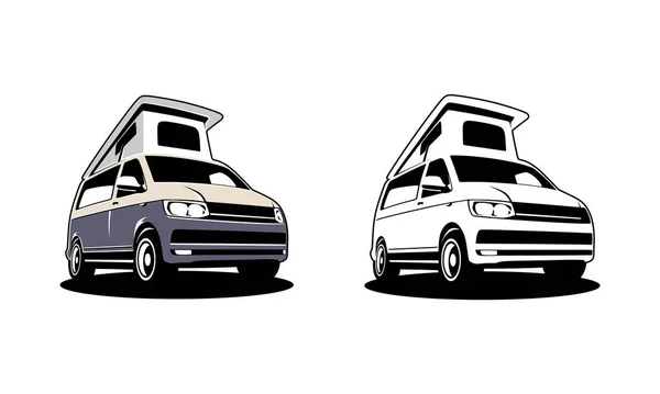 Camper Van Classic Style Logo Vector Ilustración Camper Van Con — Archivo Imágenes Vectoriales