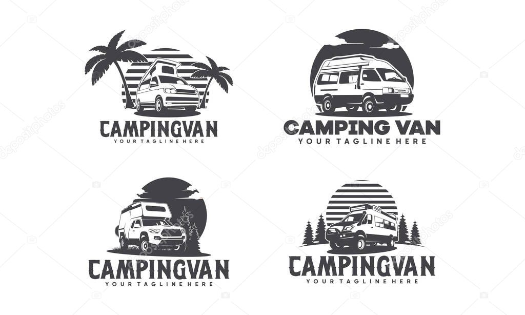 Set of RV camper van classic style logo vector illustration, Perfect for RV and campervan rental related business