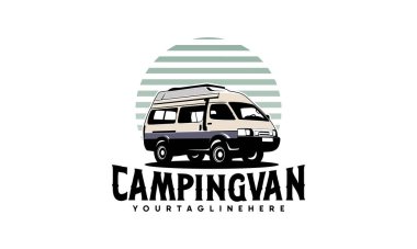 Karavan minibüsü klasik logo taşıyıcı illüstrasyonu, karavan ve karavan kiralama işi için mükemmel