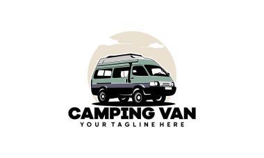Karavan minibüsü klasik logo taşıyıcı illüstrasyonu, karavan ve karavan kiralama işi için mükemmel