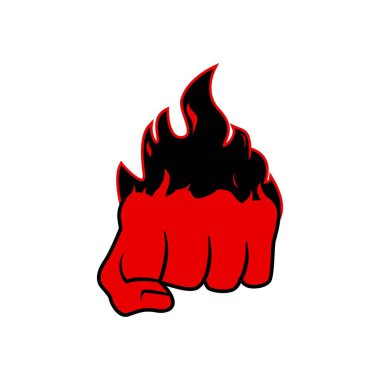 Fist and fire emblem isolated. Hand clenched power strength icon symbol. Vector illustration