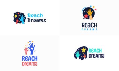 Set of Reaching Star fun logo, Online Learning logo designs vector, Kids Dream logo, Reach Dreams logo