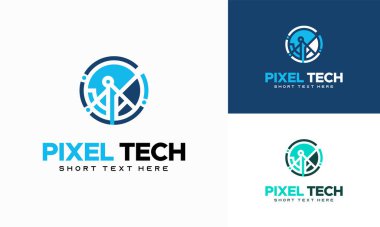 Piksel teknoloji logosu konsept vektörü, Ağ İnternet logo sembolü, Dijital Kablo logosu tasarladı