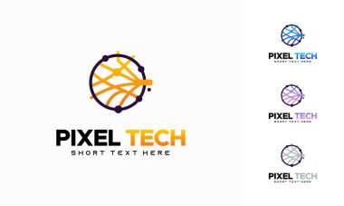 Piksel teknoloji logosu konsept vektörü, Ağ İnternet logo sembolü, Dijital Kablo logosu tasarladı